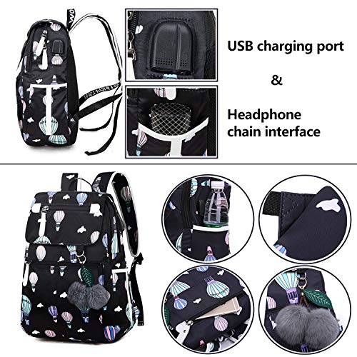 Mochila Escolar de Moda para Mujer Mochila con Estampado Kawaii Mochila Impermeable Casual Mochila Escolar para Adolescentes,Globos de Colores ftjb