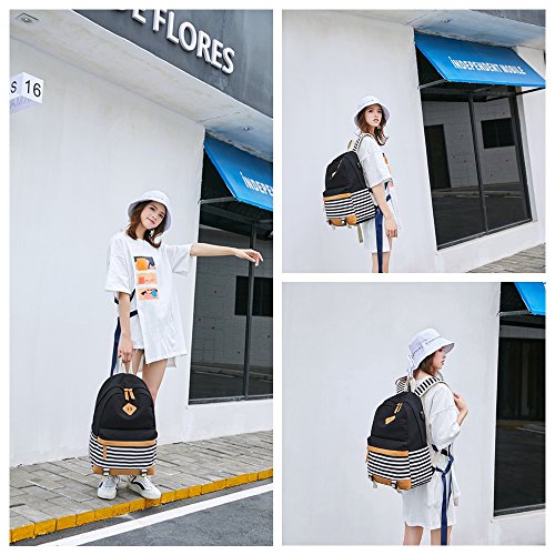 Mochila Escolares Mujer Mochila de Lona Casual Backpack Laptop Mochila para Ordenador Portátil 15.6 Pulgadas, USB Charging Port - 2 Packs (Negro)