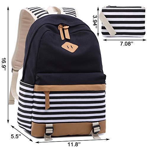 Mochila Escolares Mujer Mochila de Lona Casual Backpack Laptop Mochila para Ordenador Portátil 15.6 Pulgadas, USB Charging Port - 2 Packs (Negro)