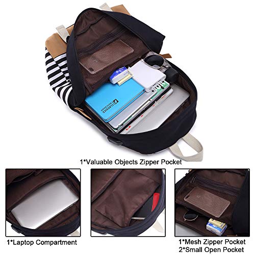 Mochila Escolares Mujer Mochila de Lona Casual Backpack Laptop Mochila para Ordenador Portátil 15.6 Pulgadas, USB Charging Port - 2 Packs (Negro)