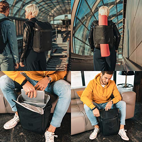 Mochila Mujer y Hombre Negra - Johnny Urban Luca Mochilas Hecho de Botellas de Plástico Reciclado - Bolso para Portátil 15.6 Pulgadas, Ocio, Viaje, Universidad, Yoga y Fitness - Exterior Impermeable