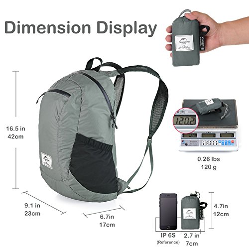 Mochila plegable ultraligera para senderismo y senderismo para mujeres y hombres por Naturehike, ligera y resistente al agua para escalada camping ciclismo bicicleta viajes negocios avión (gris/18L)