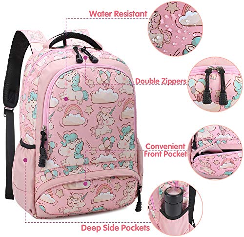 Mochila Unicornio Niños Impermeable Mochila Escolar para Adolescente Pequeñas Mochilas Infantil Bolso para Chicas para La Escuela,Viajes,Intemperie Juego de 3 - Rosa