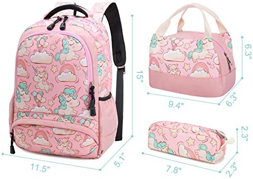 Mochila Unicornio Niños Impermeable Mochila Escolar para Adolescente Pequeñas Mochilas Infantil Bolso para Chicas para La Escuela,Viajes,Intemperie Juego de 3 - Rosa