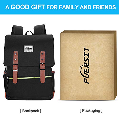 Mochila Vintage Mochila para Portátil,Mochila para Portátil De 15 Pulgadas by Puersit （Negro）