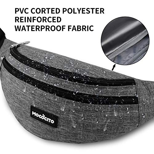 MOCOCITO Riñoneras Hombre y Mujer Impermeable con Correa Ajustable de 120 cm,Gran Capacidad para Teléfono DE 6.5 Pulgadas/Llaves/Gafas, Viajar/Correr/Moto/Bici/Acampada/Comprar [Gris]