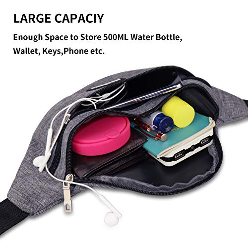MOCOCITO Riñoneras Hombre y Mujer Impermeable con Correa Ajustable de 120 cm,Gran Capacidad para Teléfono DE 6.5 Pulgadas/Llaves/Gafas, Viajar/Correr/Moto/Bici/Acampada/Comprar [Gris]