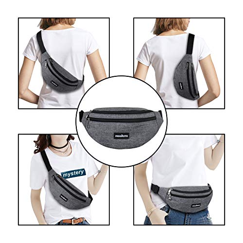 MOCOCITO Riñoneras Hombre y Mujer Impermeable con Correa Ajustable de 120 cm,Gran Capacidad para Teléfono DE 6.5 Pulgadas/Llaves/Gafas, Viajar/Correr/Moto/Bici/Acampada/Comprar [Gris]