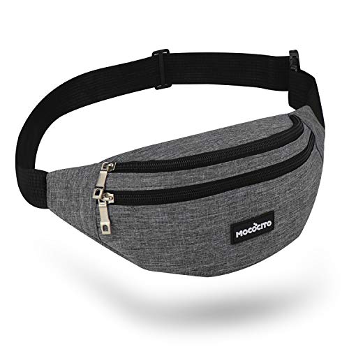 MOCOCITO Riñoneras Hombre y Mujer Impermeable con Correa Ajustable de 120 cm,Gran Capacidad para Teléfono DE 6.5 Pulgadas/Llaves/Gafas, Viajar/Correr/Moto/Bici/Acampada/Comprar [Gris]