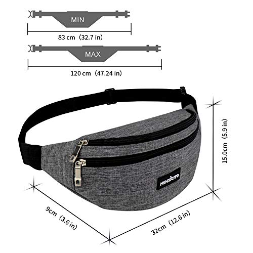 MOCOCITO Riñoneras Hombre y Mujer Impermeable con Correa Ajustable de 120 cm,Gran Capacidad para Teléfono DE 6.5 Pulgadas/Llaves/Gafas, Viajar/Correr/Moto/Bici/Acampada/Comprar [Gris]