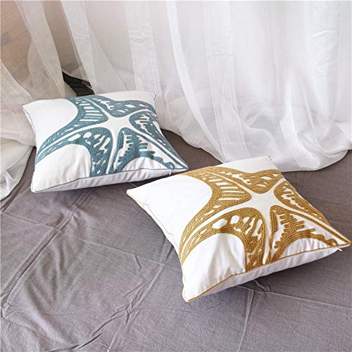 MOCOFO Juego de 4 Fundas de Cojines Decorativos Estilo Marino Bordado Funda de Almohada Cuadrada 45 x 45 cm