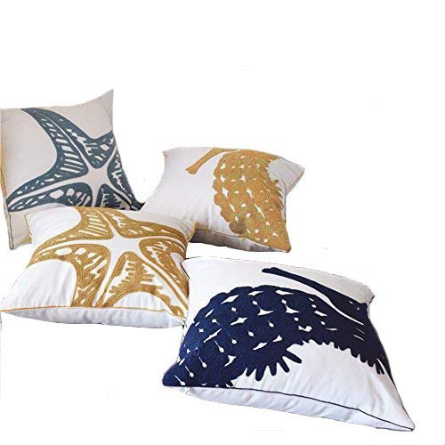 MOCOFO Juego de 4 Fundas de Cojines Decorativos Estilo Marino Bordado Funda de Almohada Cuadrada 45 x 45 cm