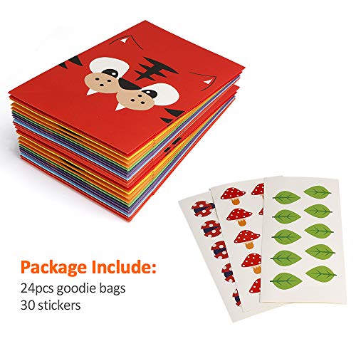 Mocoosy - 24 Bolsas de Regalo para Fiestas de Animales, Bolsas de golosinas para niños de la Selva, Animales, zoológico, cumpleaños, Baby Shower, Suministros para Fiestas, Color arcoíris, 8 Estilos