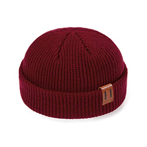 Moda Gorro de Invierno de Punto de Costilla con puños de melón Sombrero de Calavera sólida Gorro de esquí para Hombre Gorro de Lana para Mujer Gorro cálido Gorras -6
