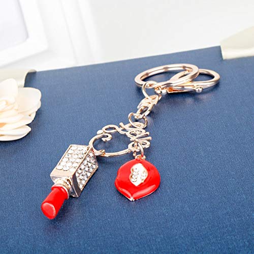 Moda llaveros clásico Oro Color Langosta Cierre Llavero Rojo Esmalte lápiz Labial Boca encantos llaveros para Mujeres Bolso Colgantes joyería