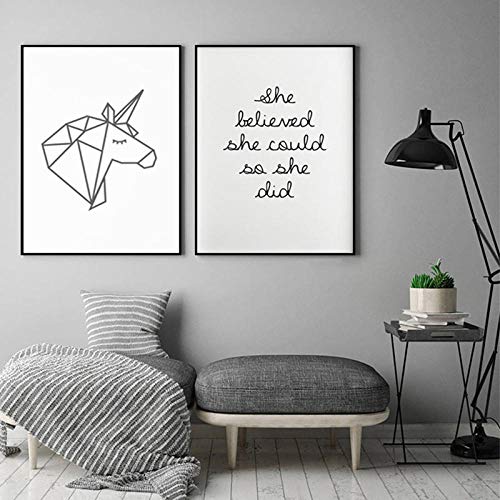 Moda moderna Unicornio arte de la pared pintura lienzo geométrica belleza carteles y pestañas impresiones fotos para niña adolescente decoración de la habitación sin marco