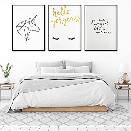 Moda moderna Unicornio arte de la pared pintura lienzo geométrica belleza carteles y pestañas impresiones fotos para niña adolescente decoración de la habitación sin marco