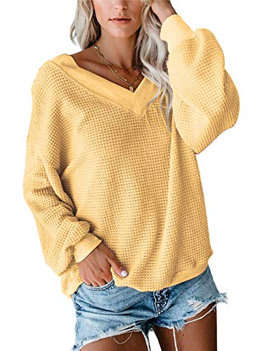 Moda mujer casual túnicas Tops Blusas bloque de color suelta manga larga camiseta lindo gofre de punto camisas - Gris - XXX-Large