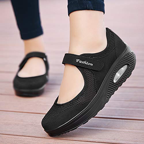 Moda Mujeres Tejida Cómodos Zapatos para Caminar Zapatillas De Deporte Talla 35-42 Zapatos Respirado Ligero Malla Mujeres Deporte Running Zapatillas Sacudir Casual Zapatos Height-Increasing Sneaker