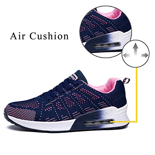 Moda para Mujer Entrenador de Running de Aire Transpirable Jogging Fitness Sneakers Casual Walking Shoes Bleu EU 35