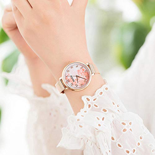 Moda Starry Sky Reloj Mujeres Reloj De Pulsera con Banda De Oro Rosa De Acero Pink Sky Face Popular Design Lady Reloj Inteligente