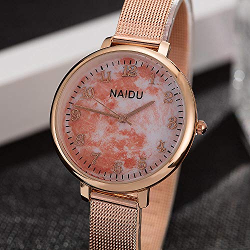 Moda Starry Sky Reloj Mujeres Reloj De Pulsera con Banda De Oro Rosa De Acero Pink Sky Face Popular Design Lady Reloj Inteligente