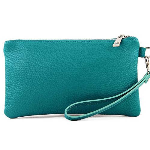 modamoda de - T193 - Clutch italiano/Bolso de mano Cuero Pequeño, Color:azul turquesa
