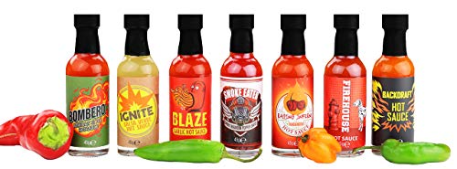 Modern Gourmet Foods, Set de Regalo Muestrario de Salsas Picantes "Fire Truck", Los Sabores Incluyen Salsa Verde, Salsa Picante de Ajo, y más, Set de 7