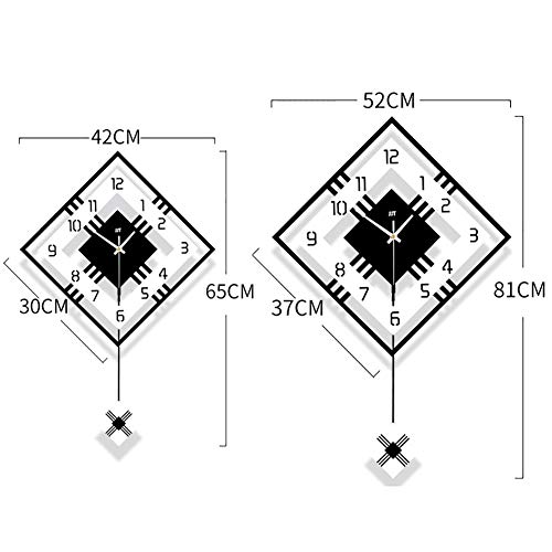Moderno Decoración Reloj De Pared con El Péndulo, Grande Cuadrado Simple Péndulo Reloj,Madera Negro Blanco para El Salón Café Restaurante-Negro 52x81cm(20x32inch)