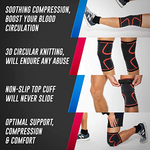 Modvel- Rodillera de compresión(1 par),ultra flexible,cómoda para hombres y mujeres, ideal para todos los deportes,voleibol, acl,estabilizador para el alivio del dolor de rodilla,artritis, M (MV-111)