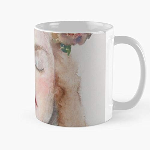 MOEBE Green Girls Spring Flowers Pink Breath Fashion Red Illustration La Mejor Taza de café de cerámica de mármol Blanco de 11 oz