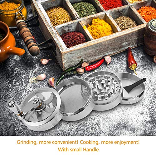 MOHOO Grinder Manual 4 Piezas, Grinder Metálico con Rascador Polen Colector, Trituradora para Hierbas Tabacos Especias en Hogar(55 mm Plata)