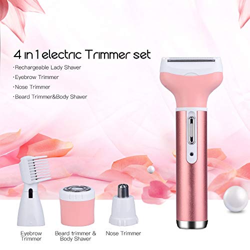 Mojado y seco Depiladora para mujeres, Recargable sin cuerda Electrónico Removedor de pelo Lady Shaver Perfecto Recortador de nariz y cejas para piernas, axilas, rostro y línea de bikini