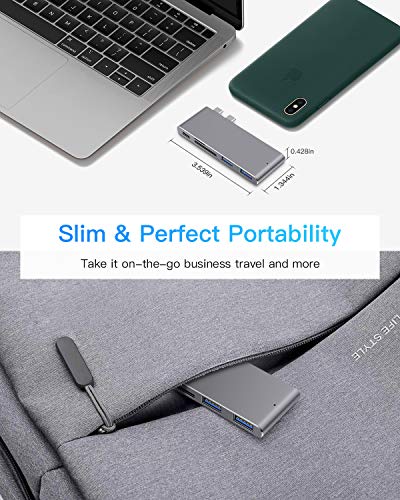 MOKAI START Hub USB C, Adaptador Tipo C Hub Slim Thunderbolt 3 de Aluminio para MacBook Pro 2019/2018/2017/2016 13"y 15", MacBook Air 2019/2018 13", 2 Puertos USB 3.0, 1 Lector de Tarjetas SD y 1 TF