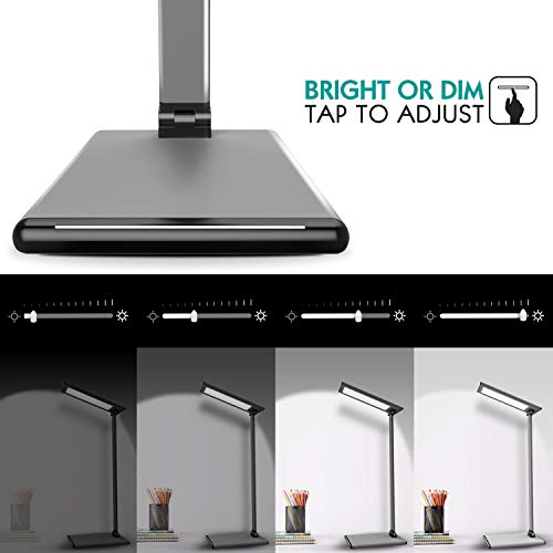 MoKo LED Lámpara Escritorio, Brillo y Temperatura de Color Sin Niveles con Ángulo Ajustable, Lámpara de Mesa Flexo 8W Regulable - Plata