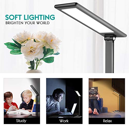 MoKo LED Lámpara Escritorio, Brillo y Temperatura de Color Sin Niveles con Ángulo Ajustable, Lámpara de Mesa Flexo 8W Regulable - Plata