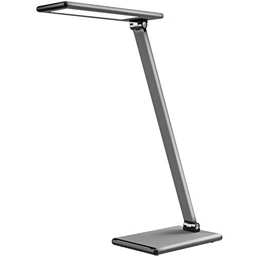 MoKo LED Lámpara Escritorio, Brillo y Temperatura de Color Sin Niveles con Ángulo Ajustable, Lámpara de Mesa Flexo 8W Regulable - Plata