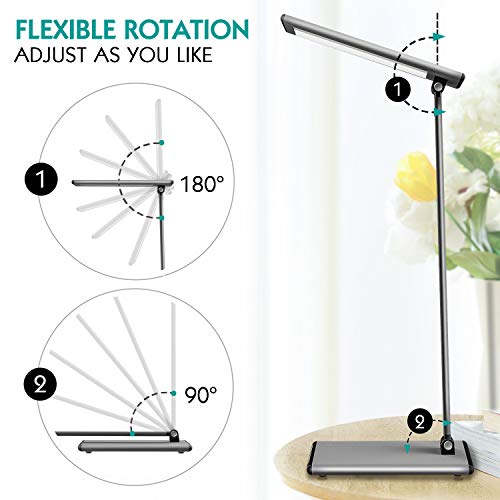 MoKo LED Lámpara Escritorio, Brillo y Temperatura de Color Sin Niveles con Ángulo Ajustable, Lámpara de Mesa Flexo 8W Regulable - Plata
