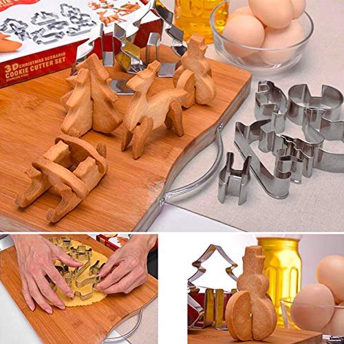 Molde de galletas navideñas - WENTS 16 Piezas Christmas Stainless Steel 3D Cookie Cutter DIY Muñeco de nieve Árbol de Navidad Trineo Decoración para Fiesta vacaciones(en caja)