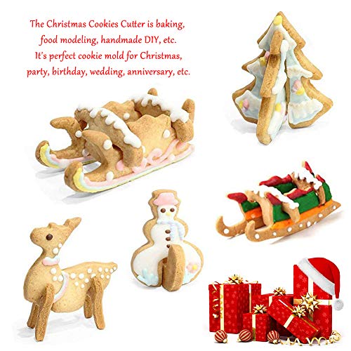 Molde de galletas navideñas - WENTS 16 Piezas Christmas Stainless Steel 3D Cookie Cutter DIY Muñeco de nieve Árbol de Navidad Trineo Decoración para Fiesta vacaciones(en caja)