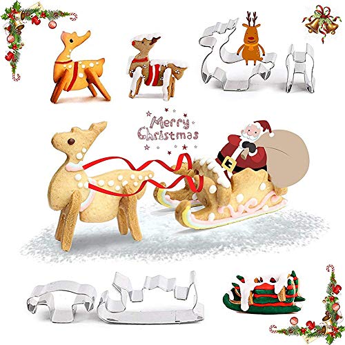 Molde de galletas navideñas - WENTS 16 Piezas Christmas Stainless Steel 3D Cookie Cutter DIY Muñeco de nieve Árbol de Navidad Trineo Decoración para Fiesta vacaciones(en caja)