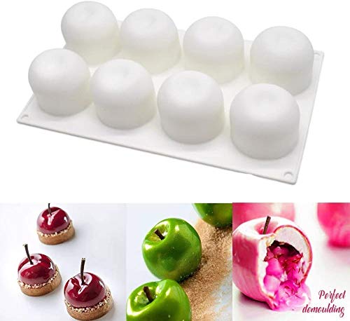 Molde de silicona de 8 cavidades, molde de silicona 3D para hornear magdalenas, postres y mousse fondant, chocolate, forma de manzana