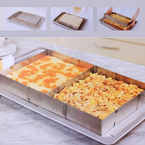 Molde Mousse Rectangular Ajustable Set 4PCS Mousse Marco Rectan Ajustable, Molde Tartas Ajustable Anillo Pasteles Rectangulares Marco 25-48*15-28cm YANSHON Acero Inox, con 2 Espátulas Crema + Cuchillo