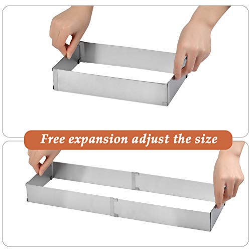 Molde Mousse Rectangular Ajustable Set 4PCS Mousse Marco Rectan Ajustable, Molde Tartas Ajustable Anillo Pasteles Rectangulares Marco 25-48*15-28cm YANSHON Acero Inox, con 2 Espátulas Crema + Cuchillo