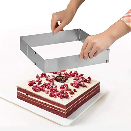 Molde Mousse Rectangular Ajustable Set 4PCS Mousse Marco Rectan Ajustable, Molde Tartas Ajustable Anillo Pasteles Rectangulares Marco 25-48*15-28cm YANSHON Acero Inox, con 2 Espátulas Crema + Cuchillo