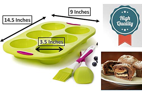 Moldes magdalenas silicona horno muffins grande reposteria bandeja hornear silicona de primera calidad + espátula y cepillo | 6 huecos