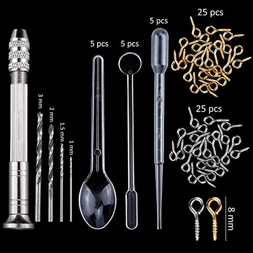 Moldes Silicona de Resina,95pcs Epoxi Mold con Herramientas Conjunto para Hacer Aretes, Joyería Colgantes,Decoraciones,Molde de DIY Reutilizable Fundición con Bolsa Almacenamiento Fácil