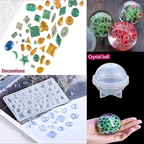 Moldes Silicona de Resina,95pcs Epoxi Mold con Herramientas Conjunto para Hacer Aretes, Joyería Colgantes,Decoraciones,Molde de DIY Reutilizable Fundición con Bolsa Almacenamiento Fácil