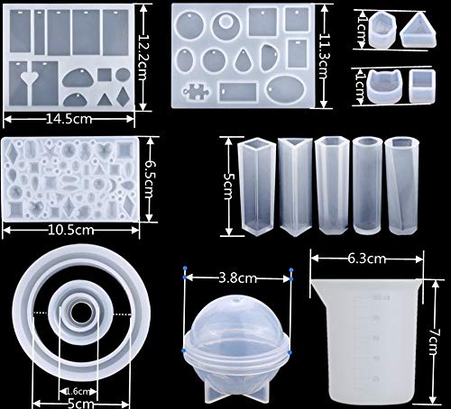 Moldes Silicona de Resina,95pcs Epoxi Mold con Herramientas Conjunto para Hacer Aretes, Joyería Colgantes,Decoraciones,Molde de DIY Reutilizable Fundición con Bolsa Almacenamiento Fácil