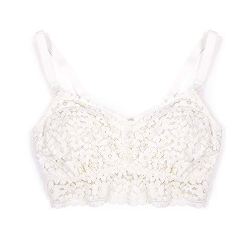 MOMANDA Mujer Encaje Sujetador Premamá Bralette sin Aros con Relleno Rosa Blanca XL